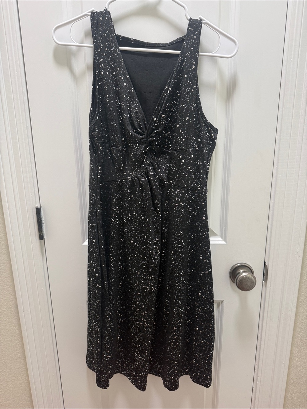 Black Speckled Twist-Front Sleeveless Dress